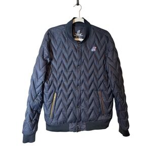 K-Way Womens Navy Blue Chevron Quilted Down Puffer Bomber Jacket Size Large